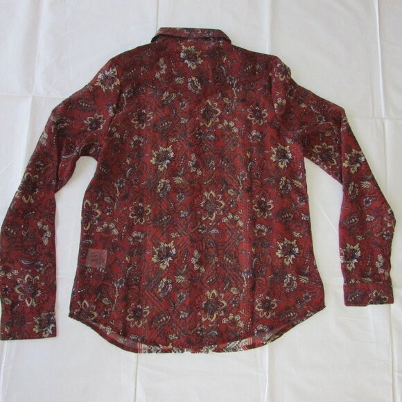 Roper Women's Floral Border Long Sleeve Button Down Chiffon Blouse - Picture 3 of 4